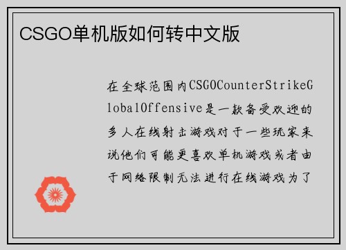 CSGO单机版如何转中文版